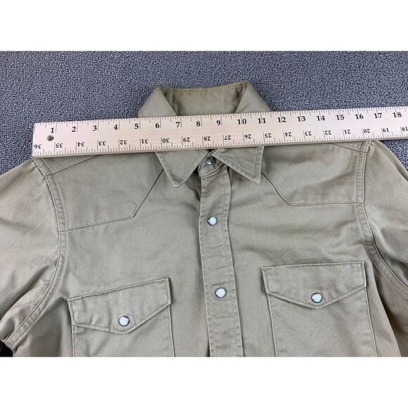 Wrangler Western Snap Shirt Mens 15 34 Khaki Beige Pearl Long Sleeve Regular Fit - Picture 6 of 9